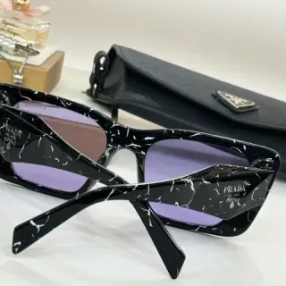 Prada Marbled Black Angular Cat-Eye Purple Lens Sunglasses