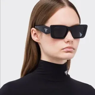 Prada Óculos de Sol Mármore Preto Angular Cat-Eye Lente Roxa 2