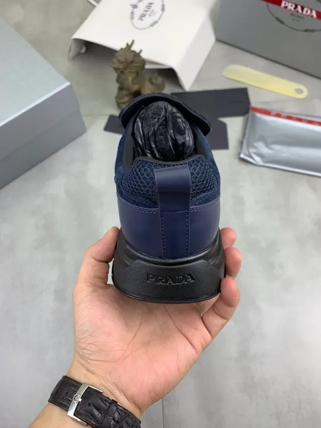 Prada Navy Black Malha e Camurça Superior Fecho Com Tira Elástica Tênis Lifestyle 3