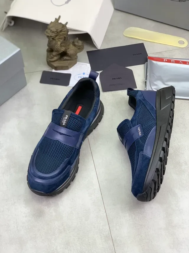 Prada Navy Black Malha e Camurça Superior Fecho Com Tira Elástica Tênis Lifestyle 5