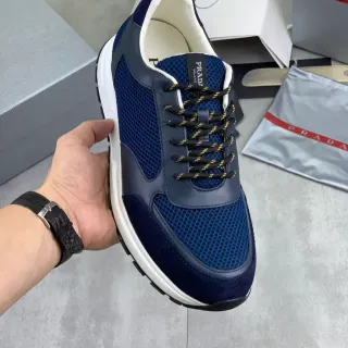 Prada Navy Mesh and Suede Chunky Sneakers