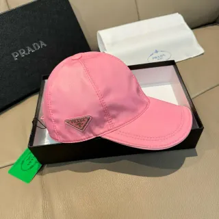 Prada 粉色光滑合成纤维结构六片皇冠棒球帽