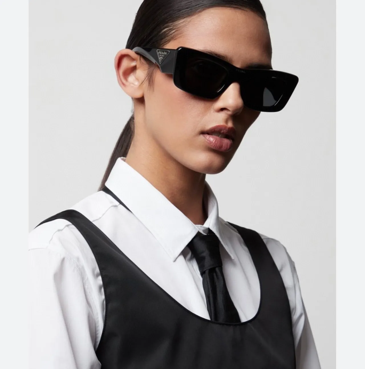 Prada Red Black Marbled Acetate Angular Rectangular Sunglasses 5
