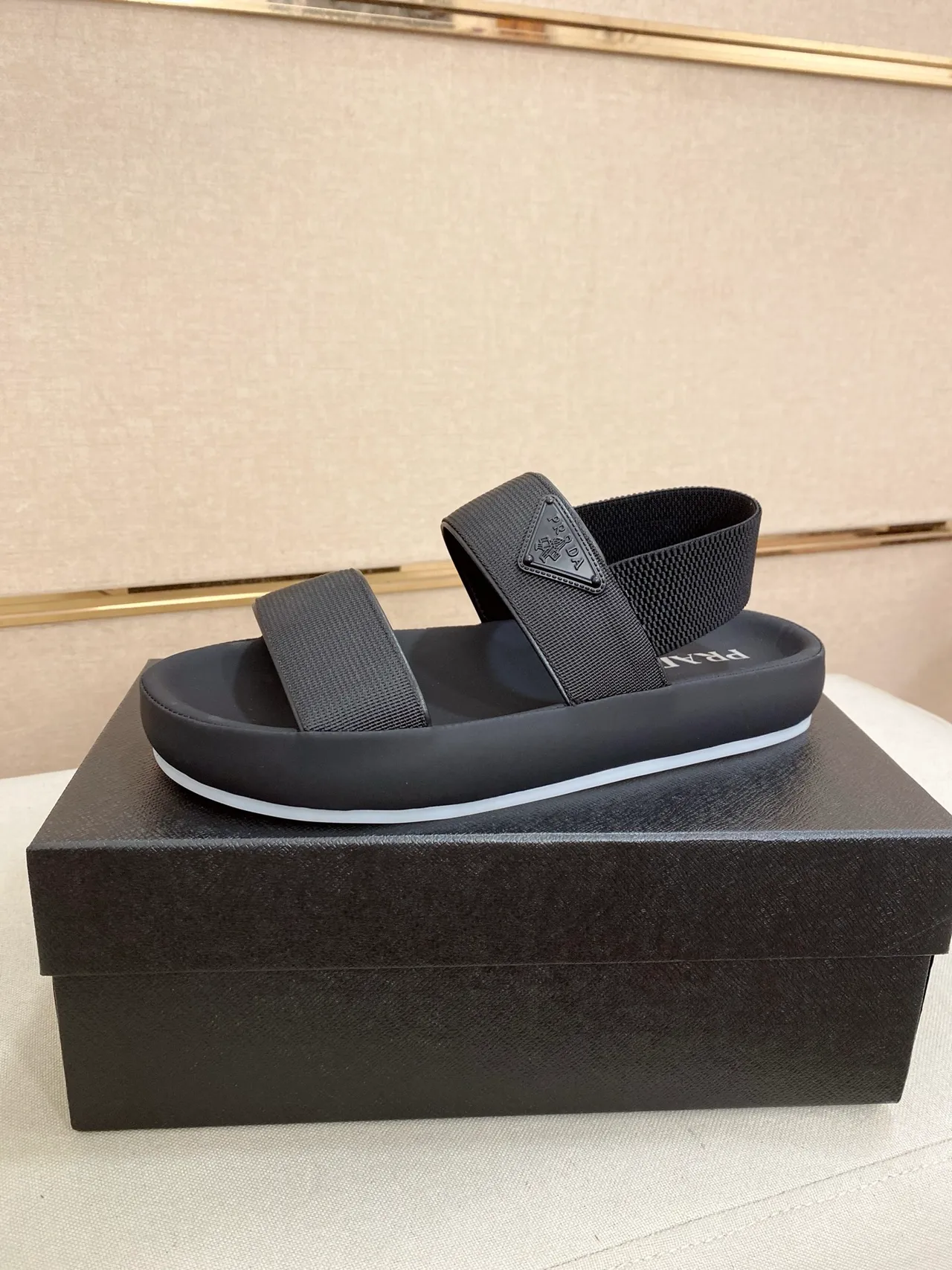 Prada Slide Black White Platform Sole Minimalist Strap Design Slippers 10