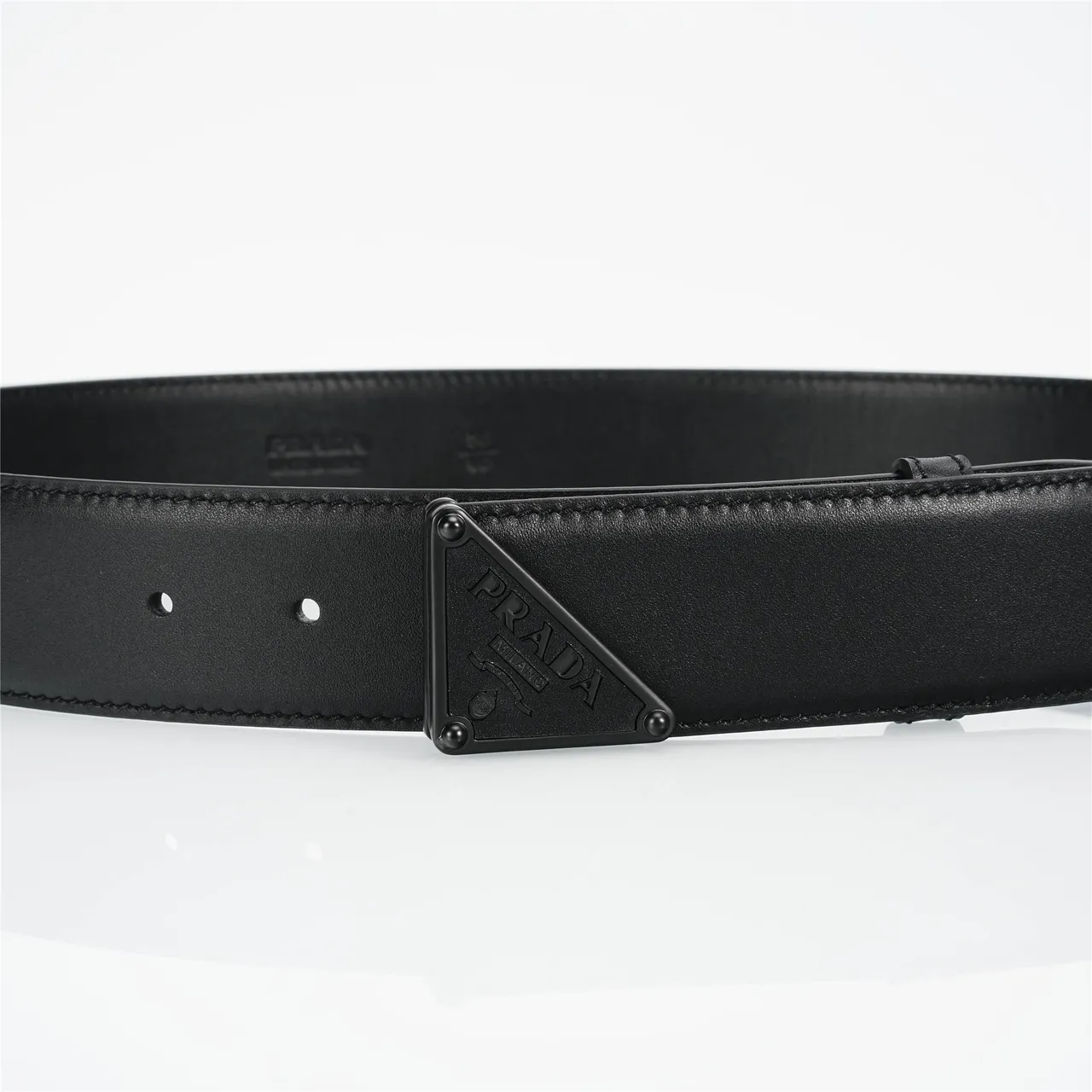Prada Triangle Belt Black Leather Belt 8