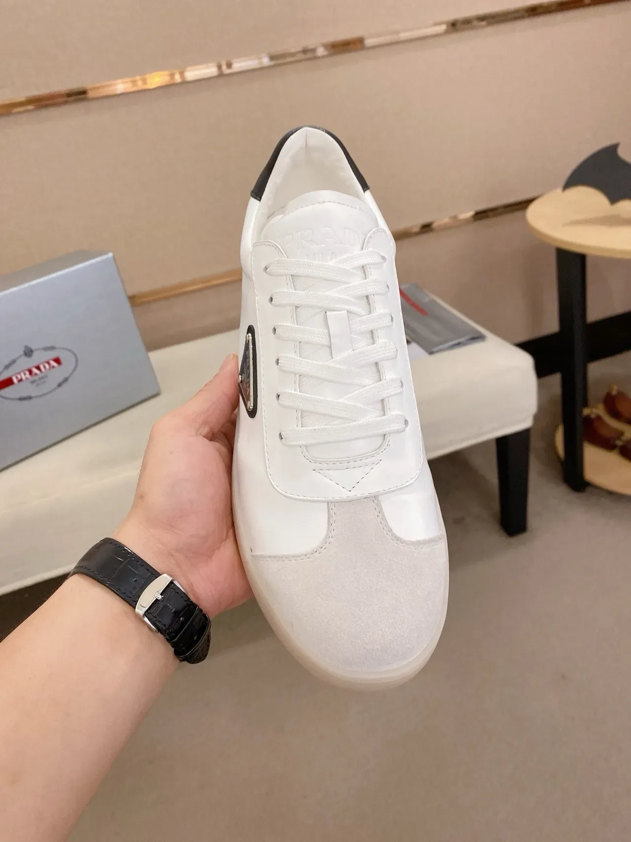 Prada White Black Low-Top Minimalist Lifestyle Sneakers 2