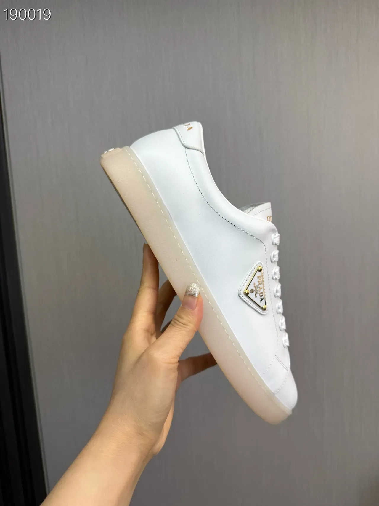 Prada White Gold Leather Upper Triangle Logo Plaque Lifestyle Sneakers 4