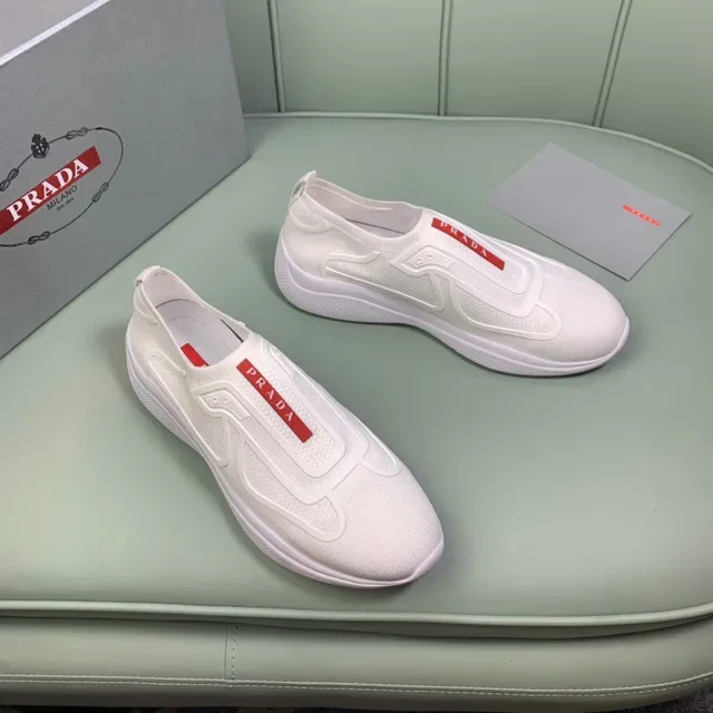 Prada White Red Slip-On Knit Upper Lifestyle Sneakers 2