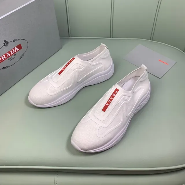 Prada White Red Slip-On Knit Upper Lifestyle Sneakers 8