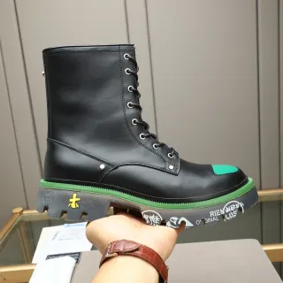 Premiata Rien Ne Va Plus Black Green Leather Upper Toe Cap And Midsole Stripe Martin Boots