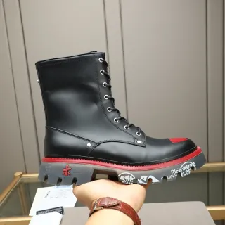 Premiata Rien Ne Va Plus Black Red Platform Sole Lace-Up Combat Style Martin Boots