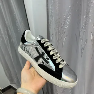 Premiata X Logo Metallic Silver and Black Lifestyle Sneakers