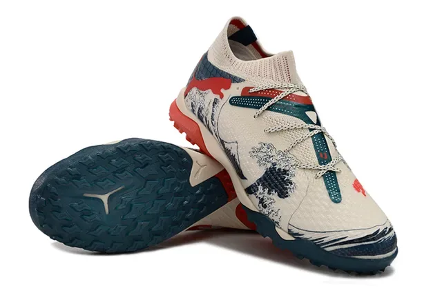 Puma Chaussures Beige Navy Upper Tricot Vagues et Montagnes Impression Graphique 4
