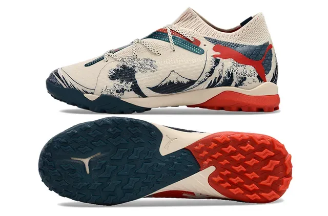 Puma Chaussures Beige Navy Upper Tricot Vagues et Montagnes Impression Graphique 6