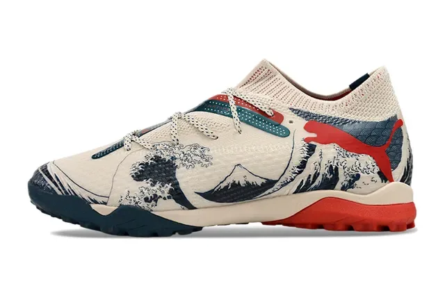 Puma Chaussures Beige Navy Upper Tricot Vagues et Montagnes Impression Graphique 7