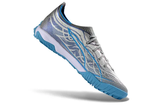 Puma Future Z Tênis de futebol cinza azul com upper de malha, overlay de onda assimétrica para turf 2