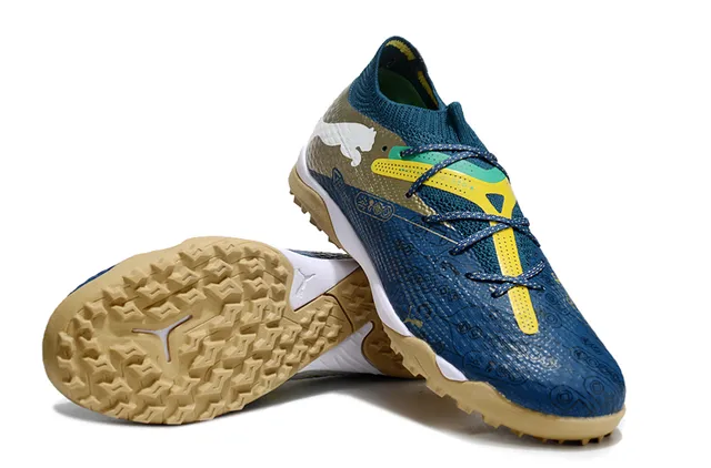 Puma Future Z أزرق بحري ذهبي كولار جورب منسوج غير متماثل لاس كاج تيرف أحذية كرة القدم 4