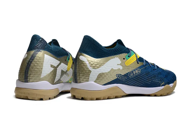 Puma Future Z أزرق بحري ذهبي كولار جورب منسوج غير متماثل لاس كاج تيرف أحذية كرة القدم 5