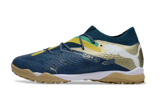Puma Future Z أزرق بحري ذهبي كولار جورب منسوج غير متماثل لاس كاج تيرف أحذية كرة القدم 7