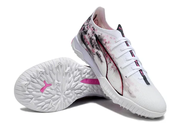 Puma Future Z أبيض وردي متعرج أعلى صناعي طباعة مجردة أرضية كرة القدم 4