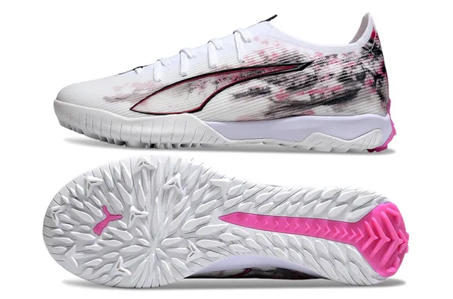 Puma Future Z أبيض وردي متعرج أعلى صناعي طباعة مجردة أرضية كرة القدم 6