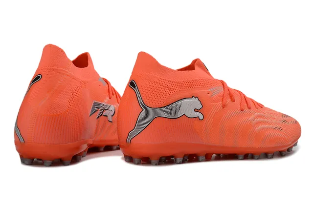 Puma কমলা রূপালী বোনা সেলাইবিহীন উপরের ধাতুর টিপড conical studs ফার্ম গ্রাউন্ড ফুটবল জুতো 5