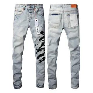 Purple Brand jeans denim azul preto lavado claro impressão gráfica assimétrica