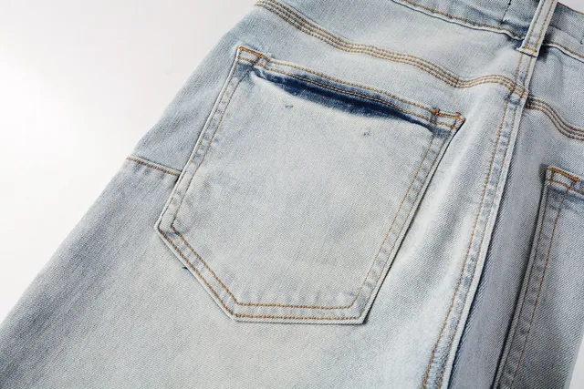Purple Brand jeans denim azul preto lavado claro impressão gráfica assimétrica 5