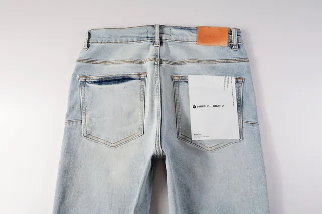 Purple Brand jeans denim azul preto lavado claro impressão gráfica assimétrica 6