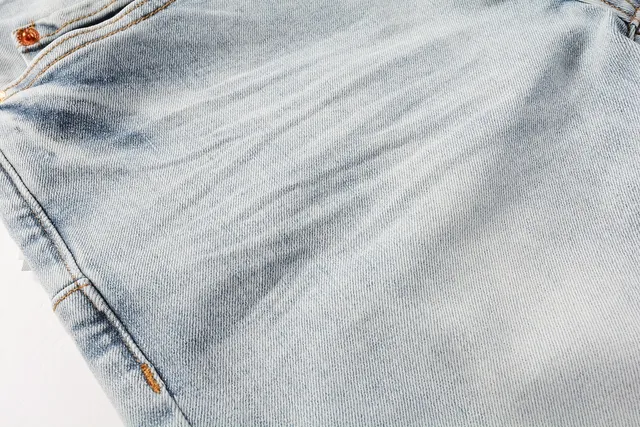 Purple Brand jeans denim azul preto lavado claro impressão gráfica assimétrica 7