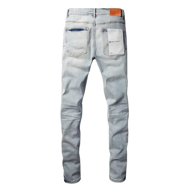 Purple Brand jeans denim azul preto lavado claro impressão gráfica assimétrica 14