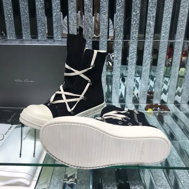 Rick Owens কালো সাদা হাই-টপ ক্রিসক্রস লেসিং এনকেল বুট 7
