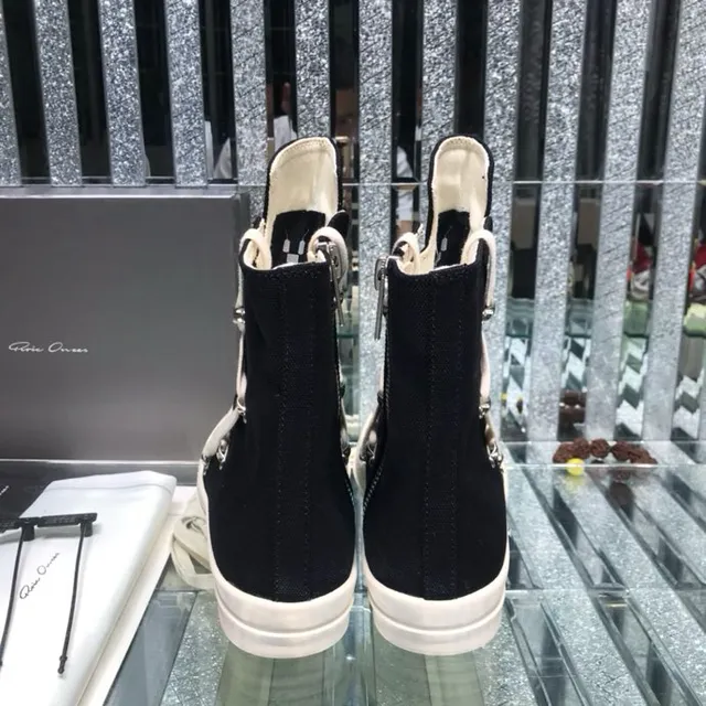 Rick Owens কালো সাদা হাই-টপ ক্রিসক্রস লেসিং এনকেল বুট 8