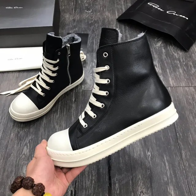 Rick Owens Geobasket 黑色和白色平台踝靴 4