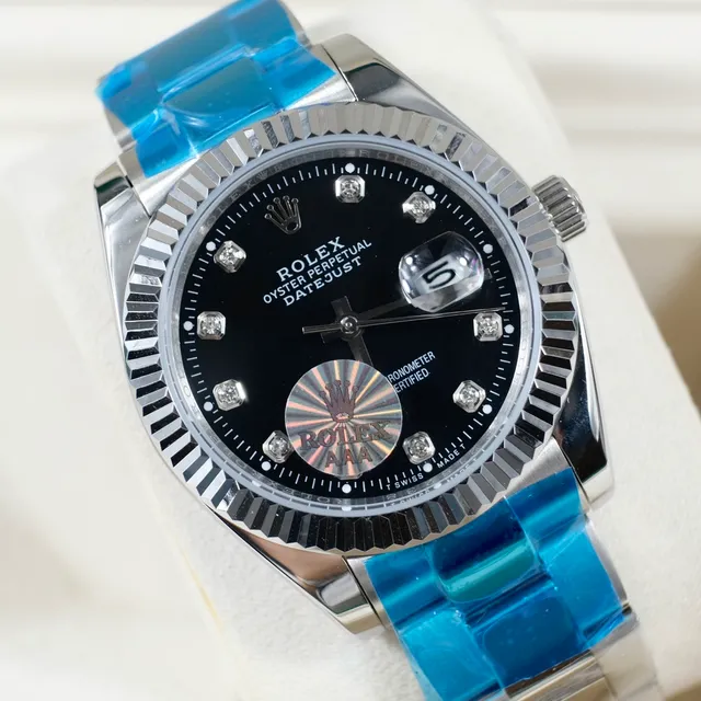 Rolex Oyster Perpetual Datejust وجه أسود علامات الساعات الماسية ساعة ميكانيكية 6