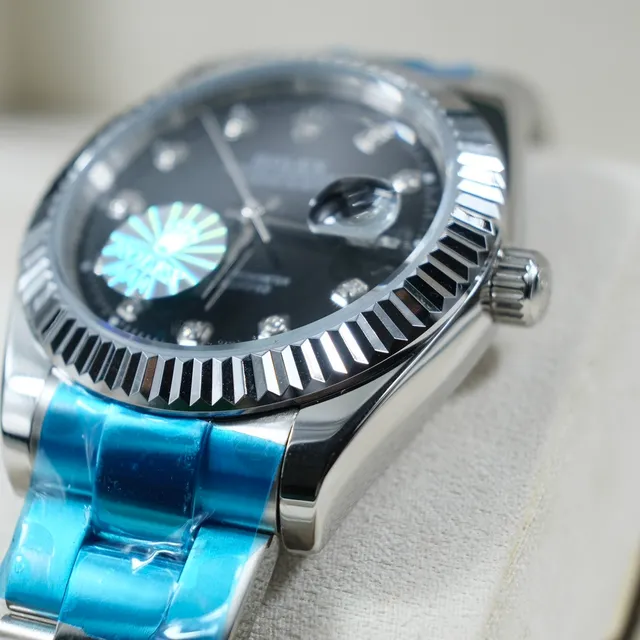 Rolex Oyster Perpetual Datejust وجه أسود علامات الساعات الماسية ساعة ميكانيكية 8
