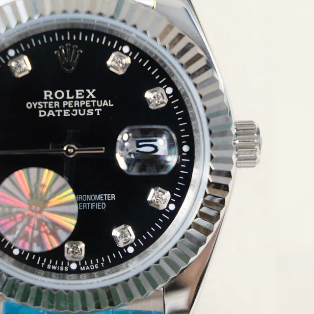 Rolex Oyster Perpetual Datejust وجه أسود علامات الساعات الماسية ساعة ميكانيكية 9