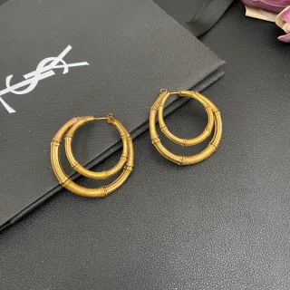 Saint Laurent बामबू डबल हूप गोल्ड टोन ईयरिंग्स