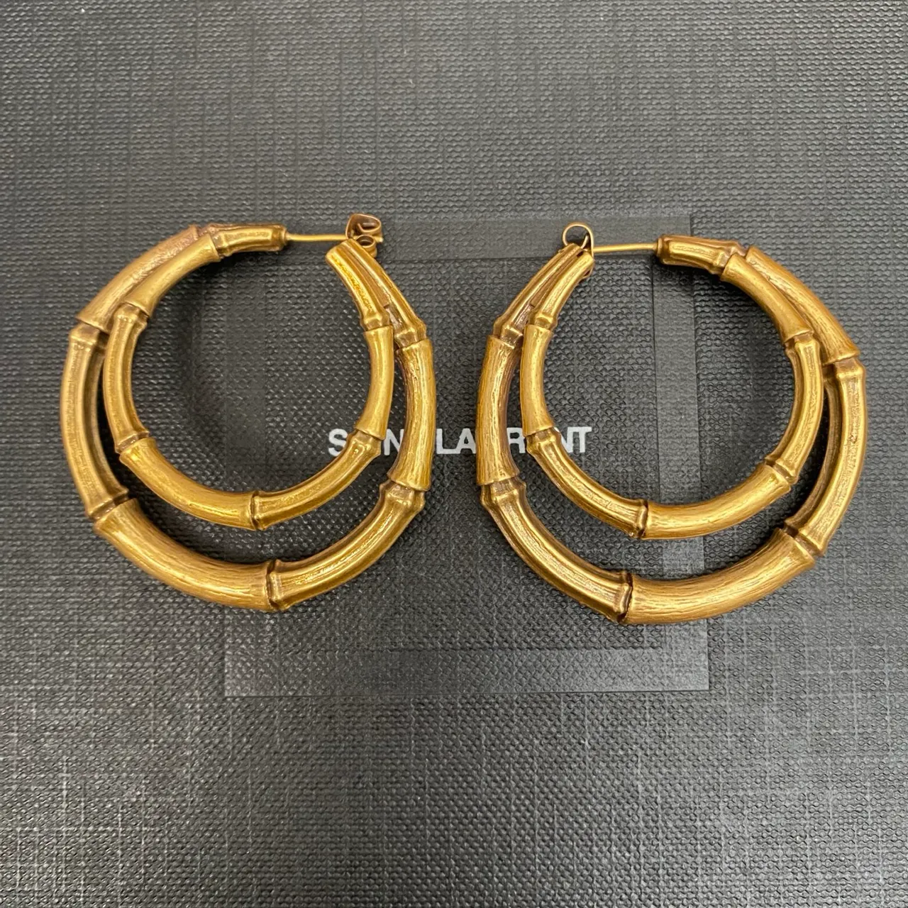 Saint Laurent Bamboo Double Hoop Gold-Tone Earrings 5