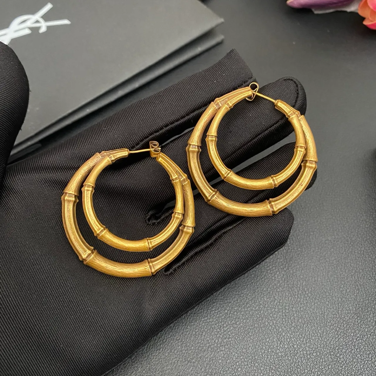 Saint Laurent Bamboo Double Hoop Gold-Tone Earrings 6