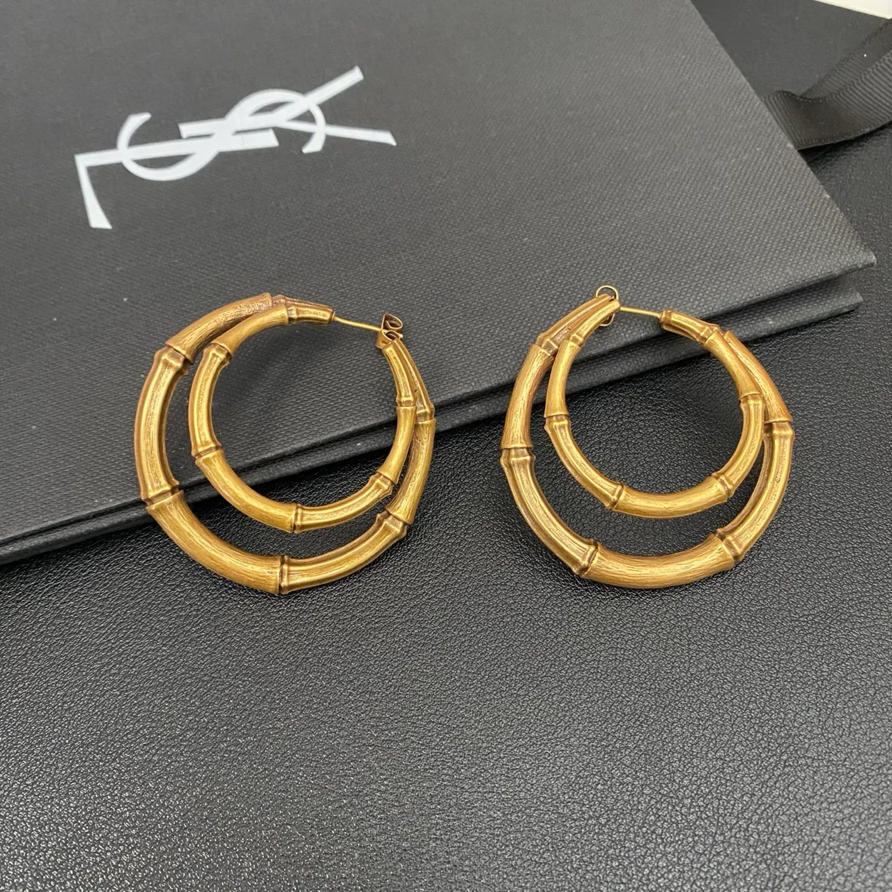 Saint Laurent Bamboo Double Hoop Gold-Tone Earrings 7