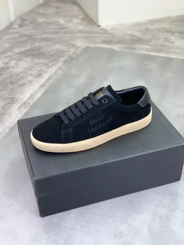 Saint Laurent Tênis Lifestyle de camurça preto e bege com sola de borracha 4