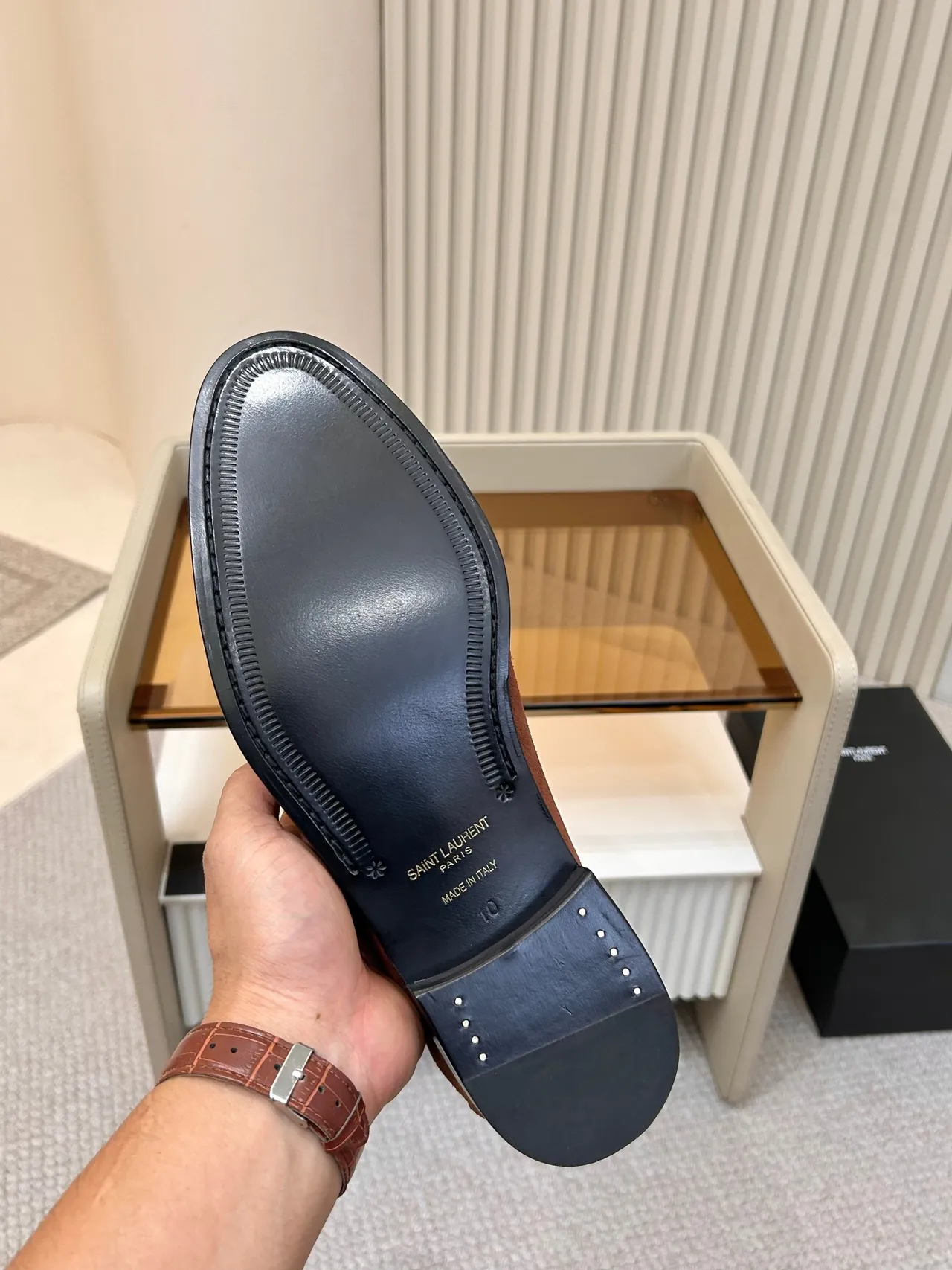 Saint Laurent Loafer Brown Suede YSL Monogram Strap Loafers 2