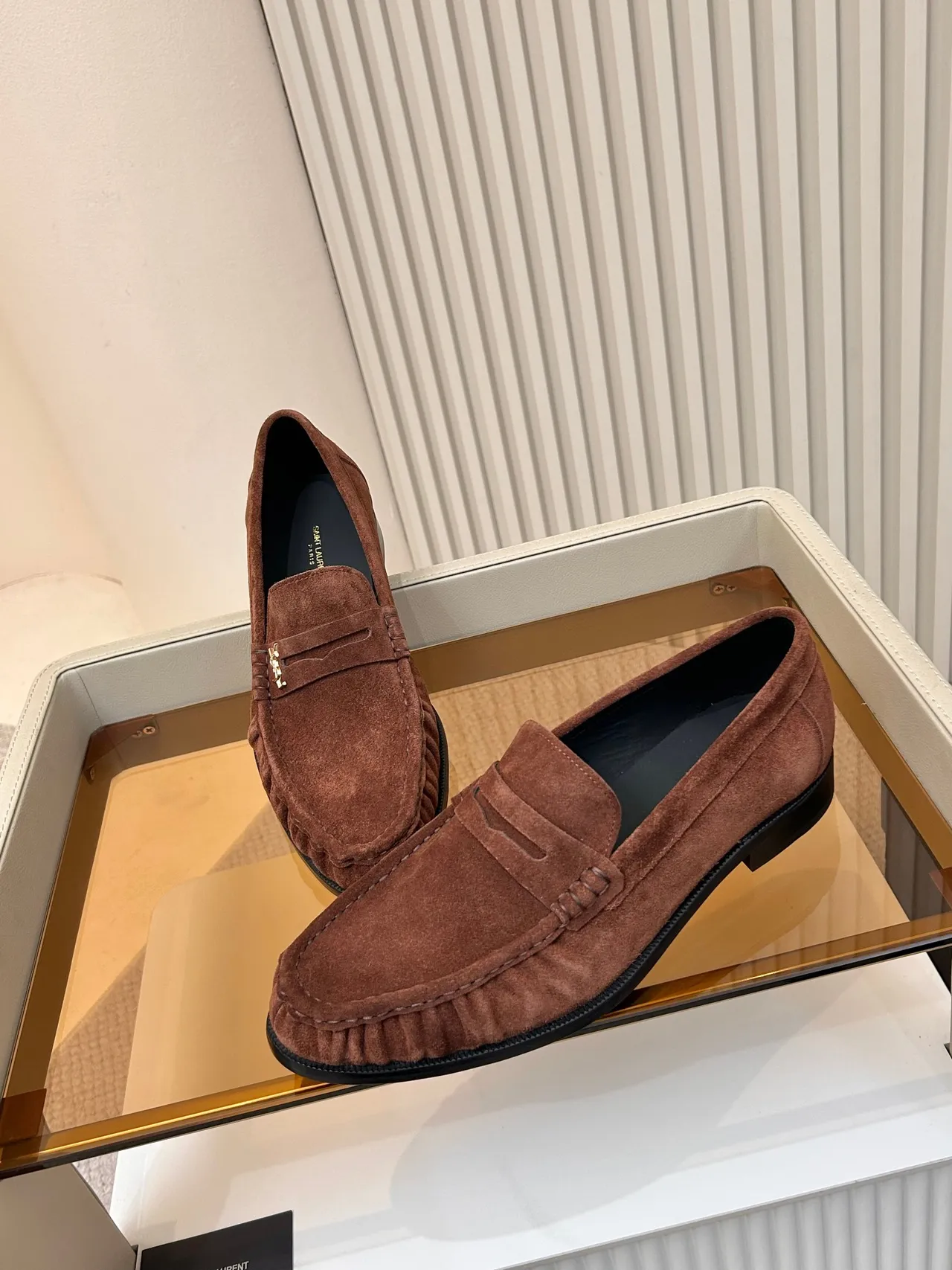Saint Laurent Loafer Brown Suede YSL Monogram Strap Loafers 4
