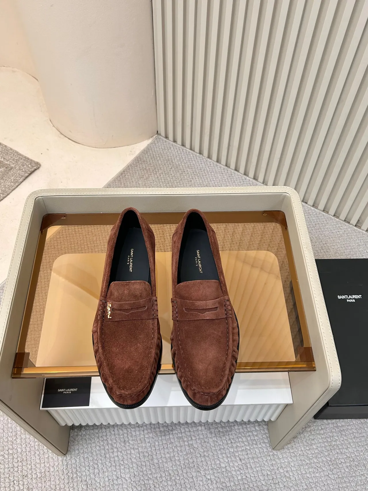 Saint Laurent Loafer Brown Suede YSL Monogram Strap Loafers 5