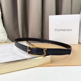 Saint Laurent Monogram Belt काला सोना पतली चमड़ी की बेल्ट