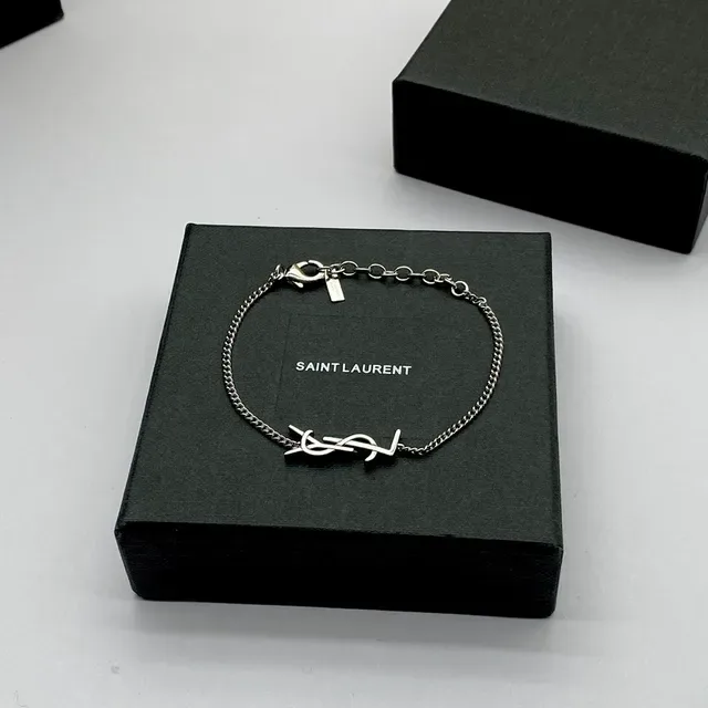 Saint Laurent Monogram সিলভার-টোন চেইন নেকলেস 4