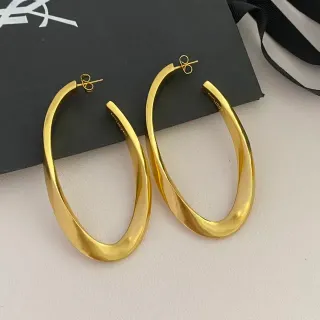 Saint Laurent ट्विस्टेड हूप पॉलिश्ड गोल्ड ईयरिंग्स