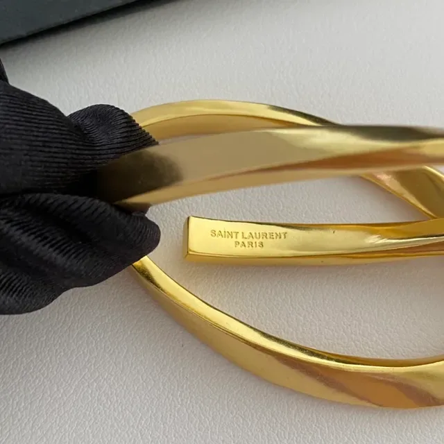 Saint Laurent Twisted Hoop Polished Gold Earrings 4