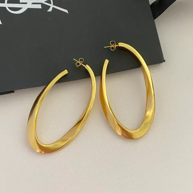 Saint Laurent Twisted Hoop Polished Gold Earrings 5